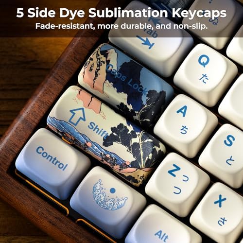 OHY XVX MOA Profile Japanese Fuji Mountain Theme Keycaps Set, 132 - Key Blue & Creamy White Custom Keycaps for US Layout Mechanical Keyboards -Blue and White