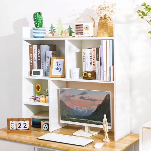 deli Desktop Shelf, Desk Hutch with 5 Shelves for Computer Desk, White