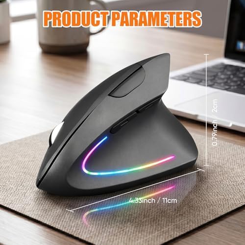 Wireless Bluetooth Ergonomic Vertical Mouse, Rechargeable Silent Slim Laptop Mouse,Portable(BT5.2+USB Receiver) LED Dual Mode Computer Mice,for Laptop,Desktop Computer,ipad Tablet,Phone,TV (Grey）