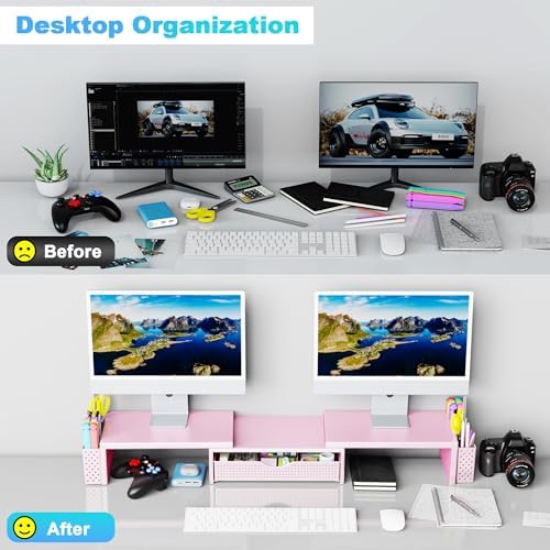 Spacrea Dual Monitor Stand Riser with Drawer and 2 Pen Holders
