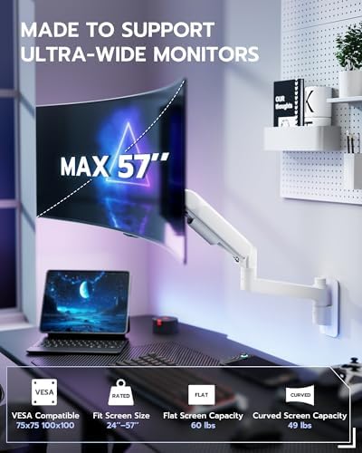 ARES WING Monitor Wall Mount for 24-57 Inch Ultrawide Screen, White