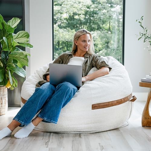 Big Joe Fuf 5Ft Oversized Foam Bean Bag Chair with Removable Cover for Kids, Teens, Adults, Sandstone Textured Boucle, 5 Foot Large Reading and Gaming Seat