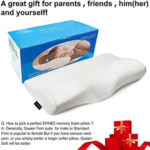 EPABO Contour Memory Foam Pillow Orthopedic Sleeping Pillows, Ergonomic Cervical Pillow for Neck Pain - for Side Sleepers, Back and Stomach Sleepers, Free Pillowcase Included (Firm & Standard Size
