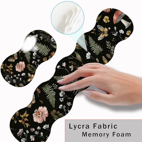 Keyboard Wrist Rest and Mouse Pad with Wrist Support Set Ergonomic Coaster,Memory Foam,Easy Typing Pain Relief,Large XL Desk Mat 31.5"x 11.8",Magic Mushrooms