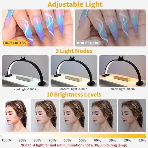 CGBE Nail Tech Light: 30.7" Half Moon Nail Desk Lamp with Phone Holder