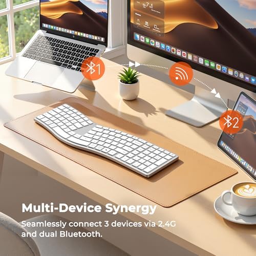 MEETION Wireless Ergonomic Keyboard, Split S-Curve, Bluetooth & 2.4G, White