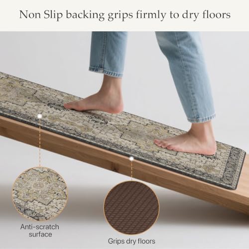 GENIMO Anti Fatigue Kitchen Mats for Floor 2PCS, Standing Rugs,Gold Black