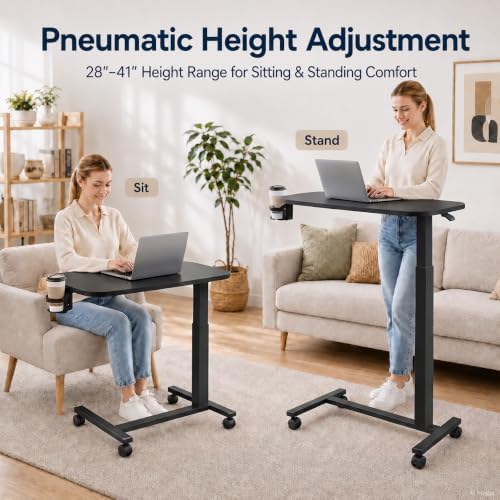 GTPLAYER Mobile Rolling Desk, Adjustable Height Laptop Table, 32 Inch Black