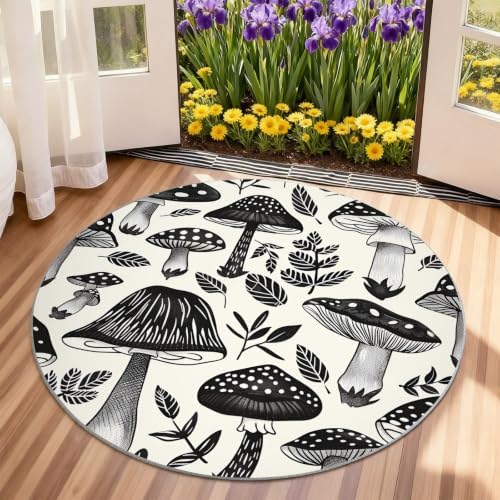 Mushroom Round Rug - 2ft Small Abstract Mushroom Round Area Rug for Entryway, 3D Plant Circle Rugs Washable Non-Slip Carpet for Bathroom Bedside Kitchen Decor Mat