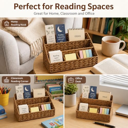 Rattan Desk Organizer,5 Slot Mail Organizer Countertop