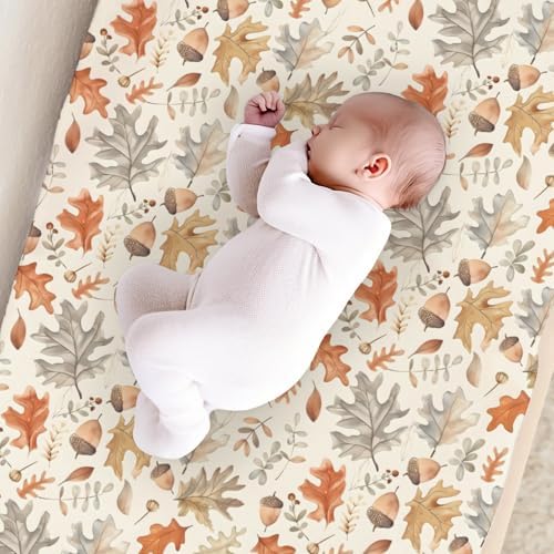 Watercolor Autumn Leaves Pattern Baby Changing Pad Cover, Unisex Fall Theme Nursery Diaper Changing Table Pad Mat Sheet for Boys Girls-16x32