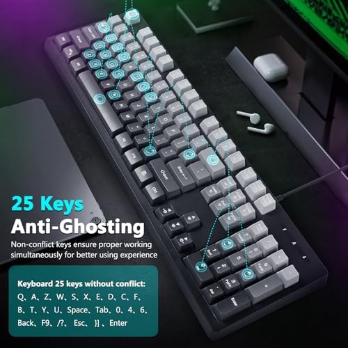 HUO JI Wired Gaming Keyboard with RGB LED Backlit, Floating Keys