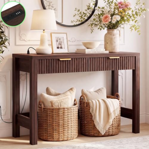 Cyclysio 39" Console Table with Charging Station & 2 Fluted Drawers