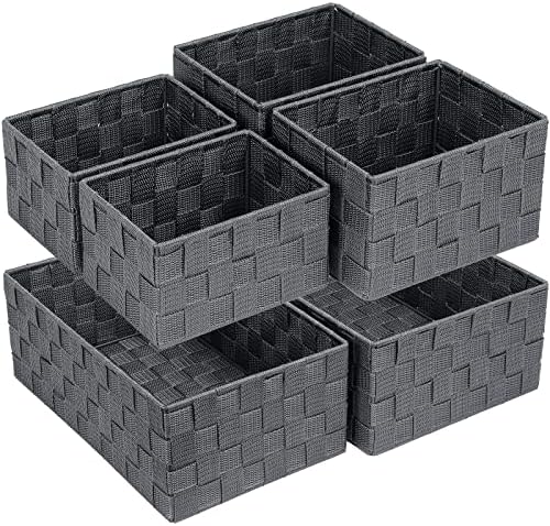Posprica Woven Storage Baskets for Organizing 6 Pack, Large&Small Storage Cube Bins Set for Bathroom, Storage Boxes Container for Drawer, Closet, Shelf, Dresser, Dark Grey