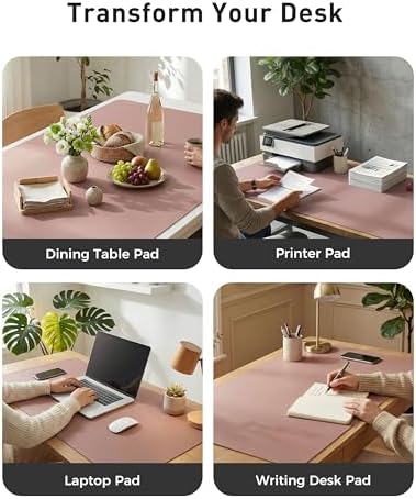 Aothia Faux Leather Desk Mat - Large Mouse Pad, Non-Slip PU Leather Blotter, Waterproof Writing Surface for Office and Home (Dark Pink, 63" x 24")