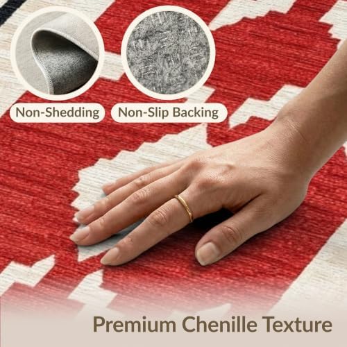 4'x6' Red Ivory Cat Crimson Boho Geometric Washable Area Rug
