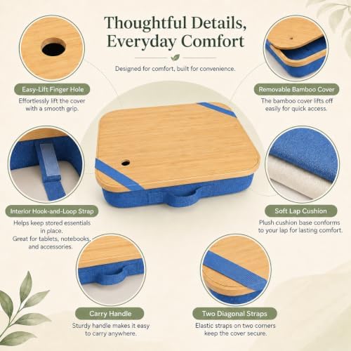 Mayjoy Bamboo Laptop Lap Desk with Storage, Removable Cover, Blue