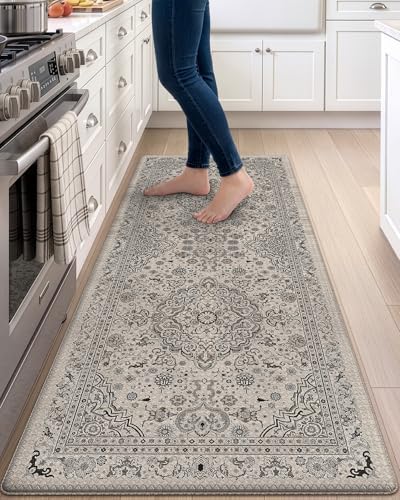 DEXI Kitchen Floor Mats Cushioned Anti Fatigue Runner 24x59 Beige Grey