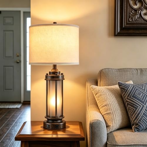 AIEAMPDO 25" Farmhouse Lamps for Living Room with 2 USB C+A Ports