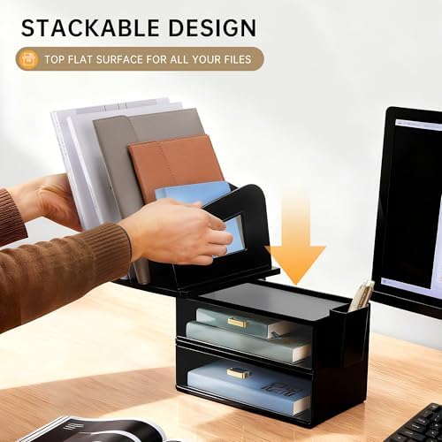 CiWiVOKi Desk Organizer with 4 File Slots and 2 Drawers, Black