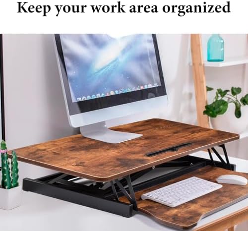 38" Desk Converter, Height Adjustable Sit to Stand Riser, 2 Monitor and Laptop Workstation with Wide Keyboard Tray, Stand Up Home Office Workstation - Rising Desk with Spring Loaded Lift, Tiger Brown