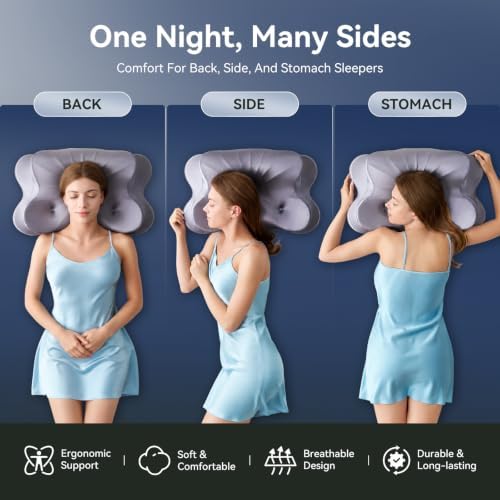 Neck Pillow for Sleeping, Cervical Neck Pillow with 3-Hole Design, Memory Foam Pillow for Side Sleepers, Sleep Pillow for Neck Pain Relief, Gray (1, Gray)