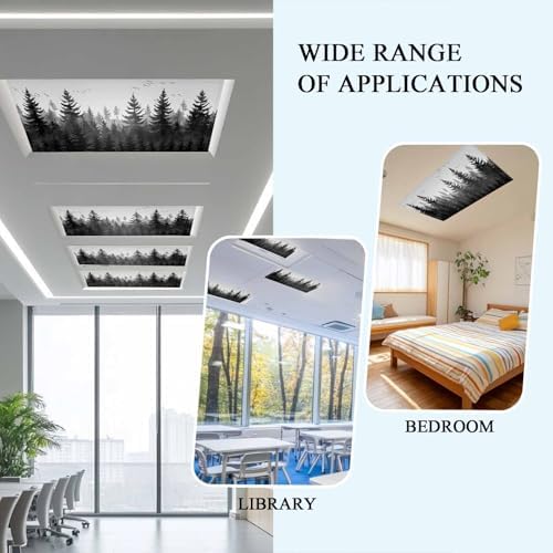 Forest Magnetic Fluorescent Light Covers for Ceiling Lights 2 x 4 Feet, Rustic Grey Foggy Pine Tree Anmal Birds Office Classroom Kitchen Drop Ceiling Light Covers Lighting Filters Shade Panel 3 Packs