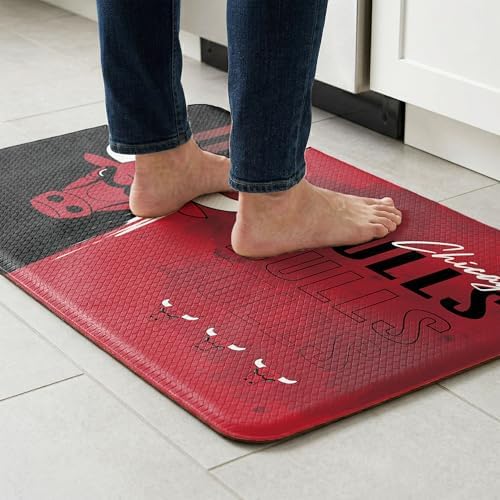 Northwest NBA Chicago Bulls Embossed Anti-Fatigue Mat, Cushioned Kitchen Floor Rug, Non-Slip PVC Standing Comfort, 18 x 30 in