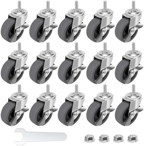 Caster Wheels, 3" Locking Swivel Threaded Stem Casters Set with Brake of 16