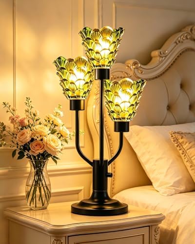 Mid Century Modern Black Glass Table Lamp Dimmable Vintage Lamp