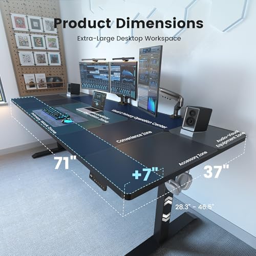 FEZIBO Standing Desk 71 × 37 Inch Electric Height Adjustable, Black