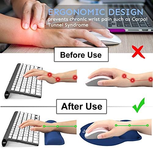 iFine Upgrade Enlarged Superfine Fibre Soft Smooth Memory Foam Ergonomic Mouse Pad & Keyboard Wrist Rest for Desktop Laptop Mac Gaming Office School or Home for Stress Free Typing (Blue Two Sets)