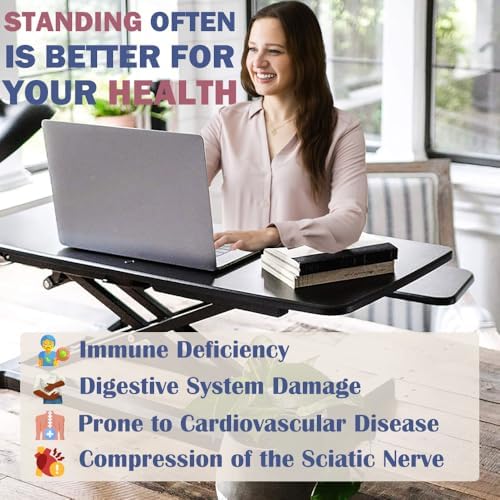 32" Standing Desk Converter, Height Adjustable Sit to Stand Riser with Wide Keyboard Tray, Dual Monitor and Laptop Workstation for Home Office (Black)