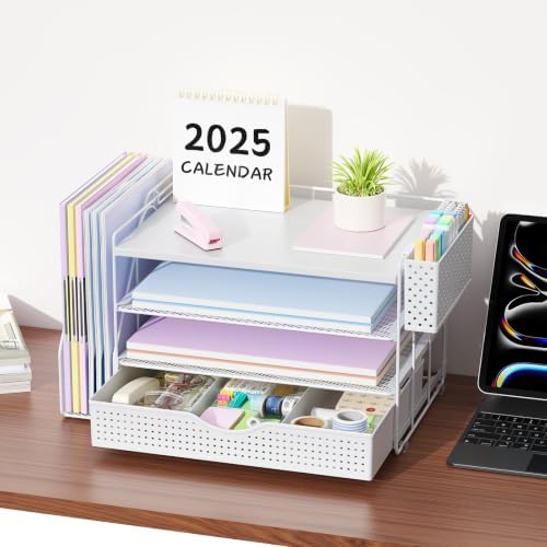 Wood Desk Organizers and Accessories with File Holder & Catalog Racks