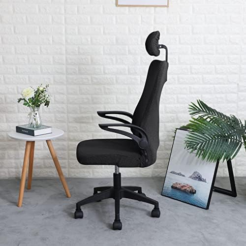 Black Ergonomic Office Chair Cover with Headrest Cover Water-Repellent Stretch 2-Piece Jacquard Office Desk Chair and Headrest Slipcover Cat Scratch Proof Washable