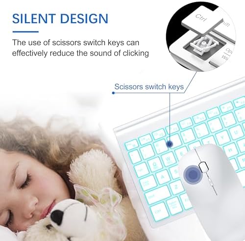 Wireless Backlit Keyboard and Mouse Ultra Slim Combo, TopMate - Matte White