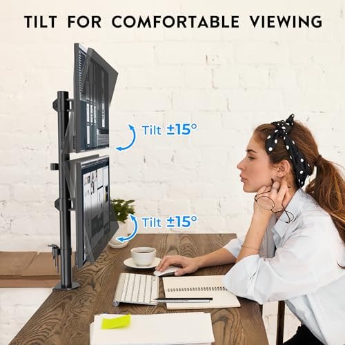 BONTEC Vertical Dual Monitor Desk Mount, 13-34", VESA 75x75/100x100mm