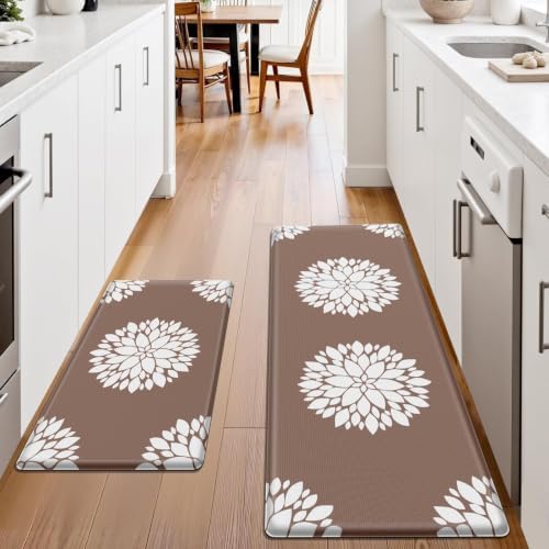 2PCS Kitchen Mats for Floor, Anti Fatigue Non-Slip Water Resistant Khaki Rug