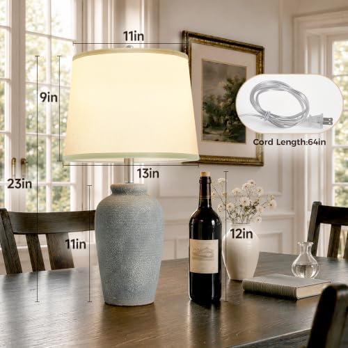 Textured Ceramic Table Lamp Touch Dimmable Bedside Lamp, Aged Gray