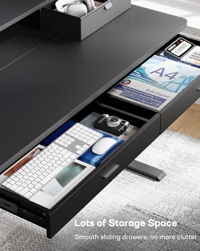 HUANUO 48 x 30 inch Electric Standing Desk with 4 Drawers, Black