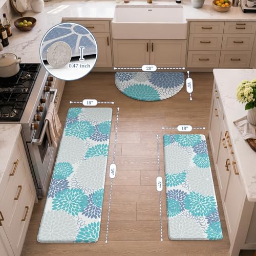 KIMODE Half Circle Anti Fatigue Mats for Kitchen Floor Rug Sets of 3