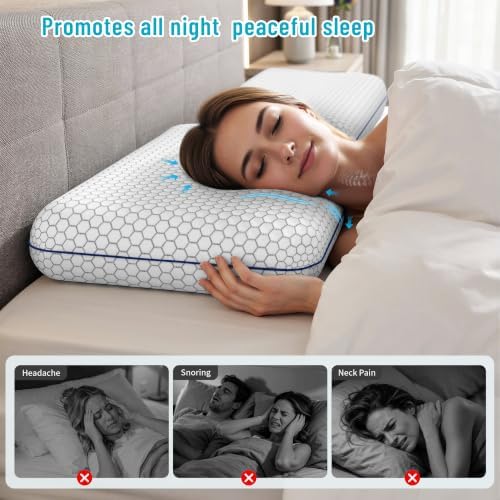 CushyOasis Memory Foam Bed Pillows for Sleeping, Set of 2, Standard Size