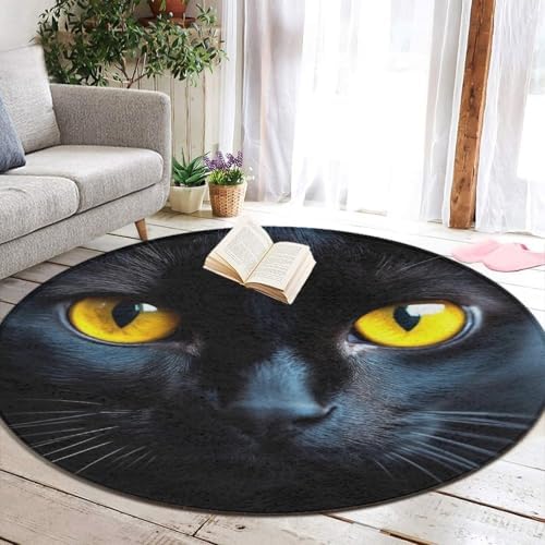 Women's Large Home Decor Mat, Soft Round Yoga Carpet, Non Slip Machine Washable Home Office Circle Rug Black Cat