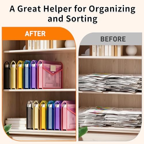 Plastic Expanding File Folder, Transparent Envelopes with Snap Closure