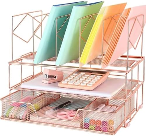 Desk Organizers and Accessories, 2-Tier Desk Organizer with Drawer, Rose