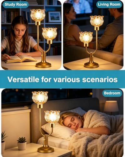 Lightdot Mid Century Modern Table Lamps Set of 2 Dimmable Amber Glass Lamp