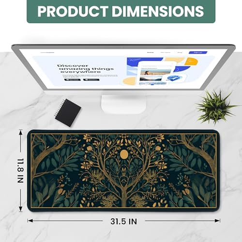 Aesthetic Desk Mat, Cute Hidden Bloom Desk Pad Protector for Work & Decor, 31.5" x 11.8", Pretty Non-Slip Extended Mouse Pad for Office or Home