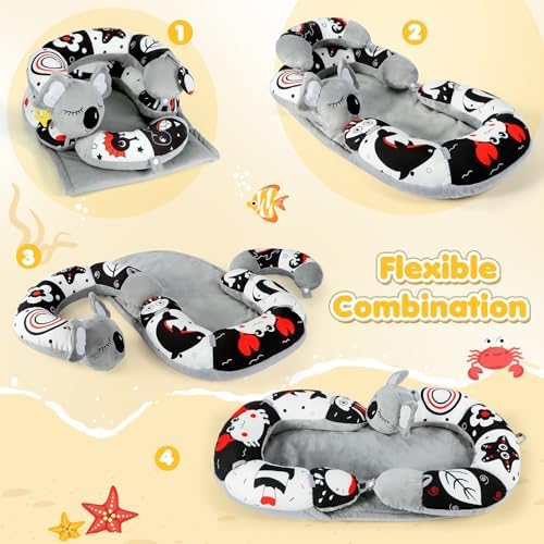 URMYWO 4-in-1 Tummy Time Mat, Cozy & Soft Infant Baby Sit Me Up Floor Seat