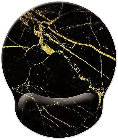 Mouse Pad with Wrist Support, Ergonomic Mouse Pad with Memory Foam Wrist Rest Cushion, Non-Slip Rubber Base Gaming Mice Pad for Home Office Computer Laptop, Black Golden Marble