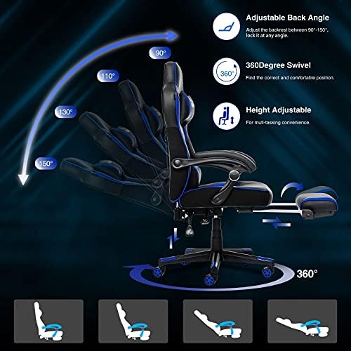 ELECWISH Ergonomic Gaming Chair, Reclining Computer Chair,Blue-Black